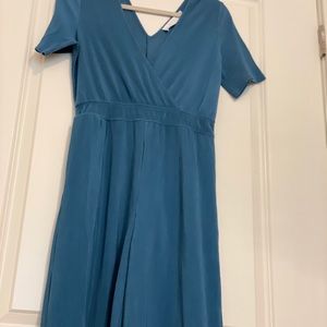 ASTR The Label TopShop Ribbed Blue Wide Leg V Neck Jumpsuit Size Small